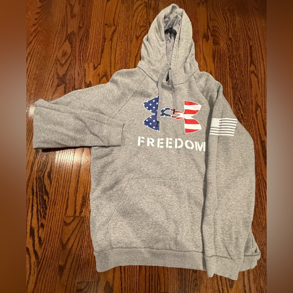 Under Armour Gray Freedom Hoodie with Flag Design